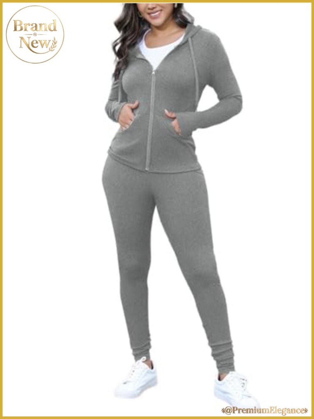 Ribbed 2 Piece Bodycon Sweatsuit Zip Hoodie & Sweatpants Set
